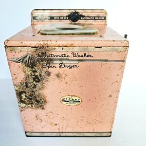 Vintage 1950s Wolverine Wizard Tin Toy Washing Machine Spin Dryer Pink Retro MCM